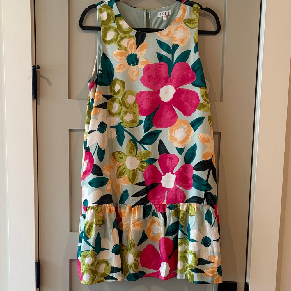 TCEC Floral Sleeveless Dress with Pink and Green